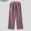 INCERUN Men Zip-up High Waist Pleating Casual Long Wide Legs Pants Trousers