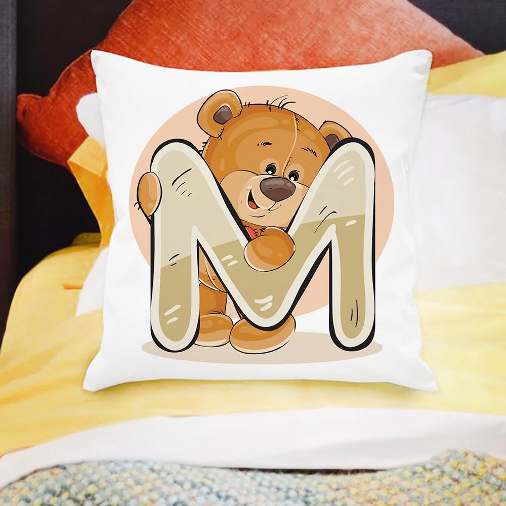 Cartoon Bear Sofa Children's Room Decoration Cute Animal Pillowcase  Letter Printing Cushion Cover