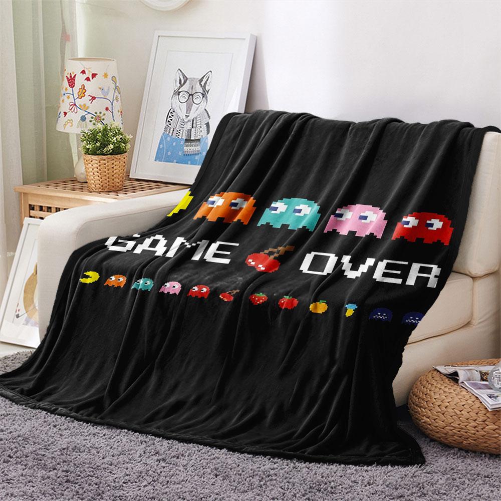 Pac‑Man Printed Flannel Blanket, soft throw for bedroom sofa, washable, fan merchandise, great gift.