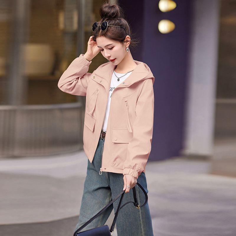 Plus Size Casual Hooded Short Coat Women's Spring Style Small Size Match All Early Autumn Windbreaker Jacket Korean Style
