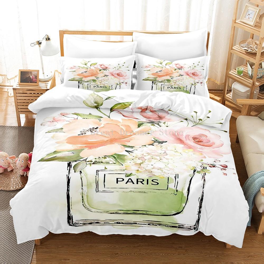 Cheap Luxury Makeup Perfume With Flower Bedding Set Cosmetic Pink Duvet