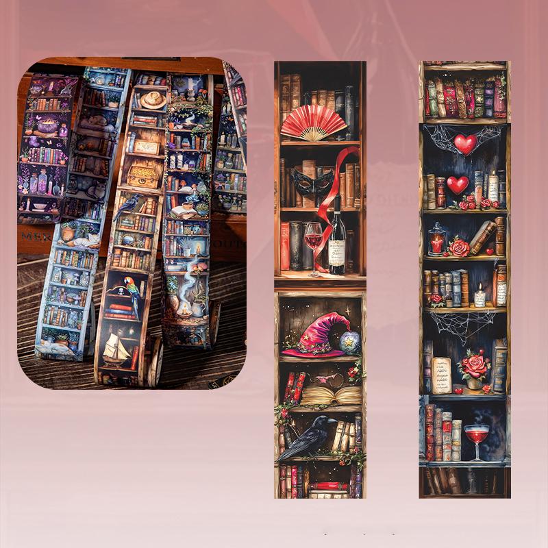 

Набор ленты-васи с клипом для книжной полки темной магии, водонепроницаемые готические наклейки-роллы для скрапбукинга