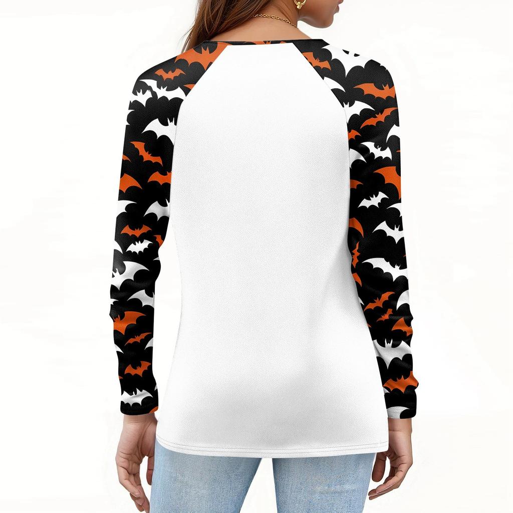 Damen T-Shirt Halloween-Print Langarm Täglich Mode Basic Rundhals Raglanärmel Oberteil
