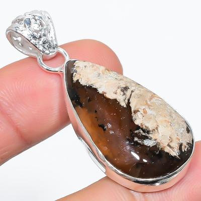 Natural Honey Dendritic Gemstone 925 Sterling Silver Gift Pendant 1.89" Y8m09