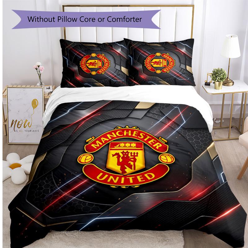 Set Lenzuola Stampato Manchester United 3 Pezzi Morbido Delicato sulla Pelle Lavabile Copripiumino e Federe Set Tutte le Stagioni Camera da Letto