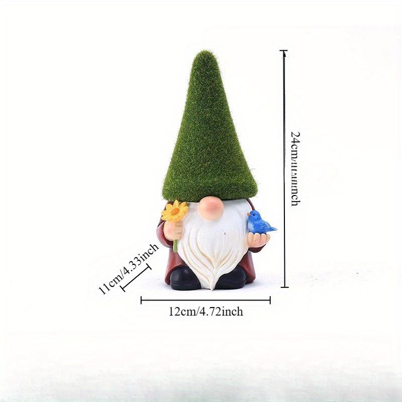 Desene animat Elf de grădină Ornamente din rășină Pălărie verde, flori, pasăre, bătrân, fără chip, drăguț, pitic, statuie, grădină, curte, elf, sculptură, nou