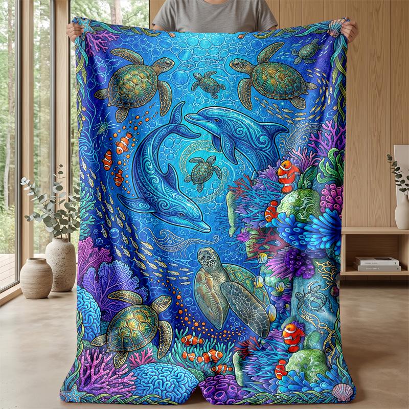 Ocean Life Adventure 24 Theme Blanket Lightweight Warm Flannel Blanket Decorative Throw Blanket for Home Decoration