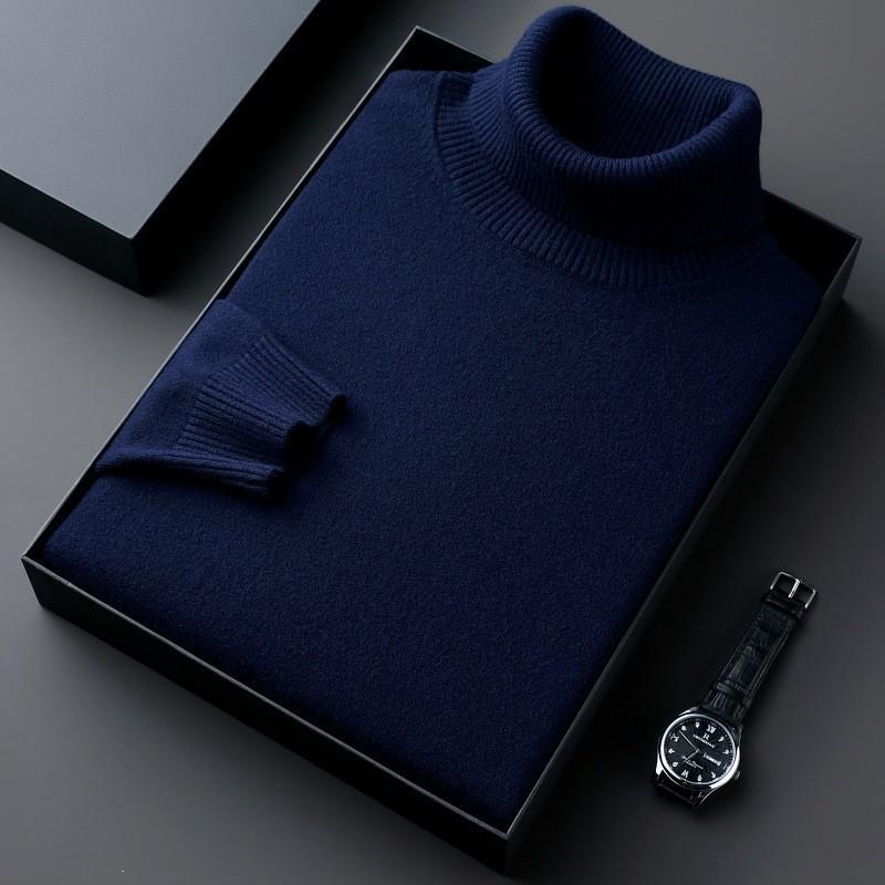 Men's Winter High Neck Thick Loose Knit Sweater - Solid Color Casual Versatile Top
