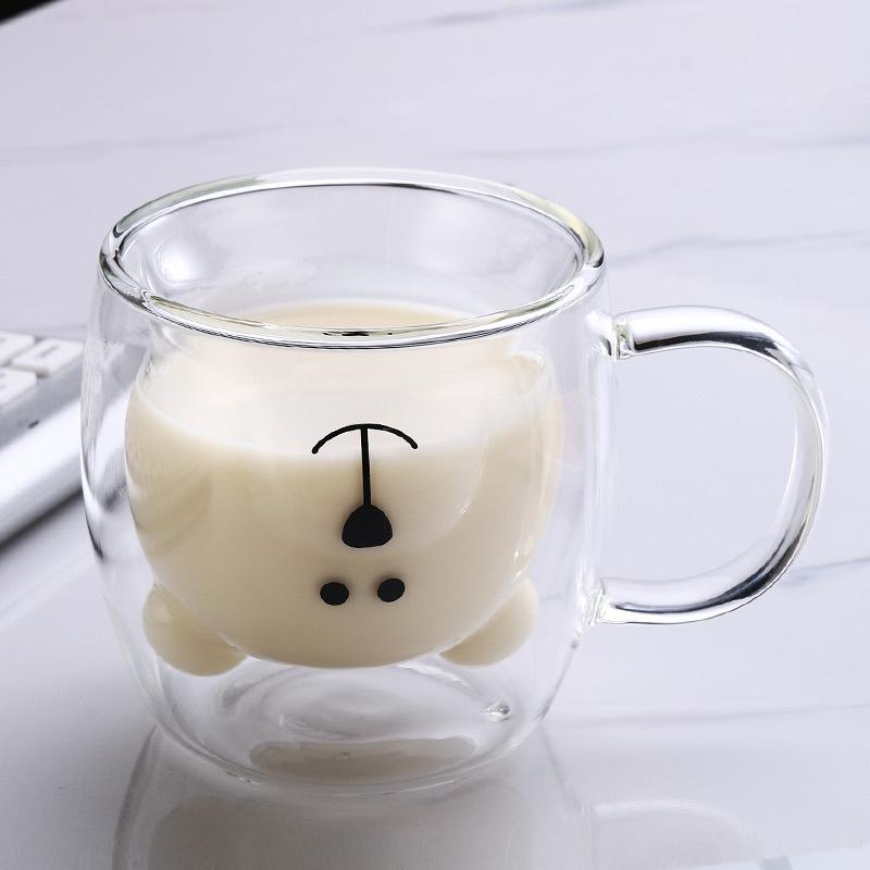 250ml High Borosilicate Creative Glass Cup Little Bear Cup   Women'S Summer Cat Claw Cup Double Layer Creative Drinking Cup