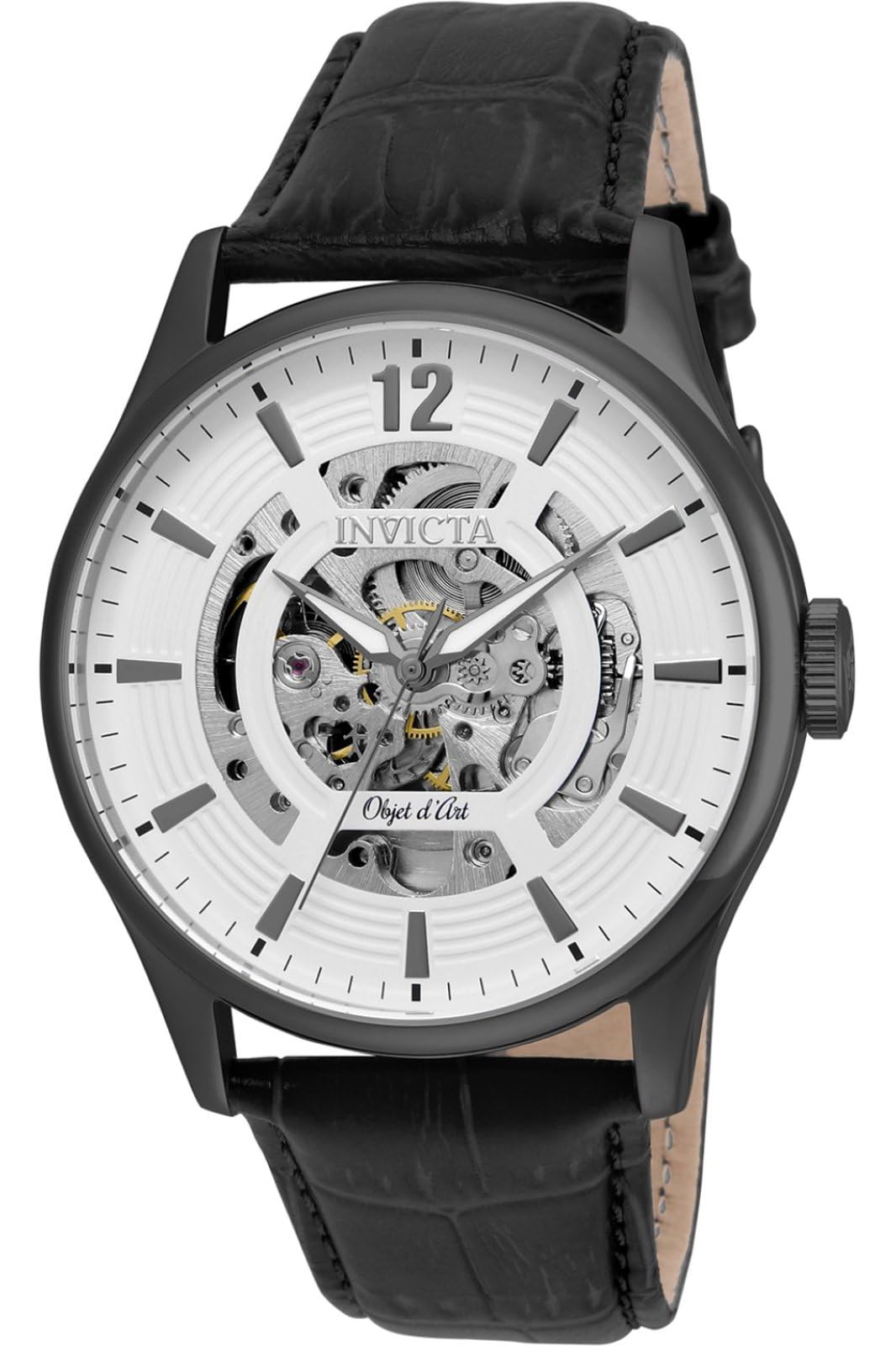 

Invicta D Automatic Stainless Steel and Leather Casual Black Men s Objet Art Watch, Color (Model 22597) білий