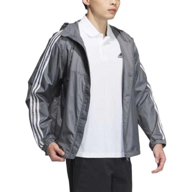 adidas Drei Streifen Kapuzen-Zip-Jacke Herren Jacken Grau JF3955