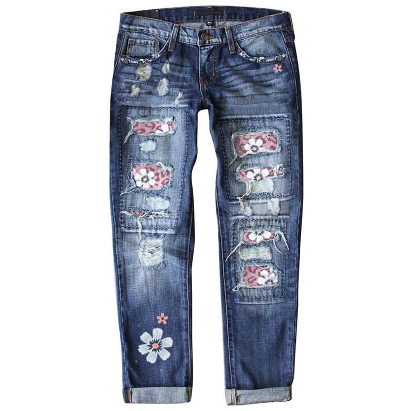 Womens Slim Fit Printed Denim Jeans Straight Leg Casual Daily Wear