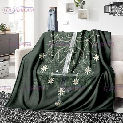 Classic Movie L-Lord of The R-Rings Pattern Air Conditioning Flannel Blanket Office Warm and Comfortable Sofa Travel Blanket