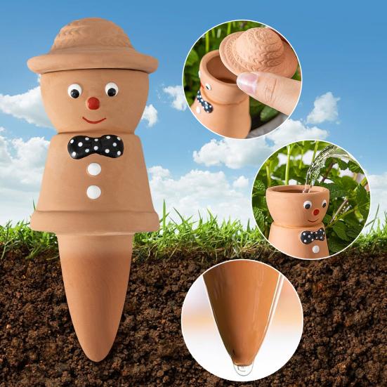 4Pcs Watering Machine Multi-function Ceramic Watering Nail Scarecrow Shape Self-waterer Device Soil Moisture Regulation Flower Waterer