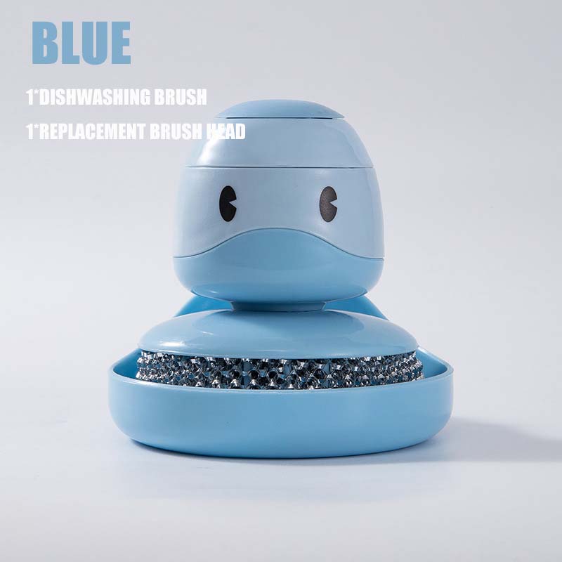 Little Yellow Duck Steel Ball Brush Hangable Squeeze Pot Wash Brushes Press Pan Bowl Brush Kitchen Cleaning Dish Bowl Cleaner Household Cleaning Tools