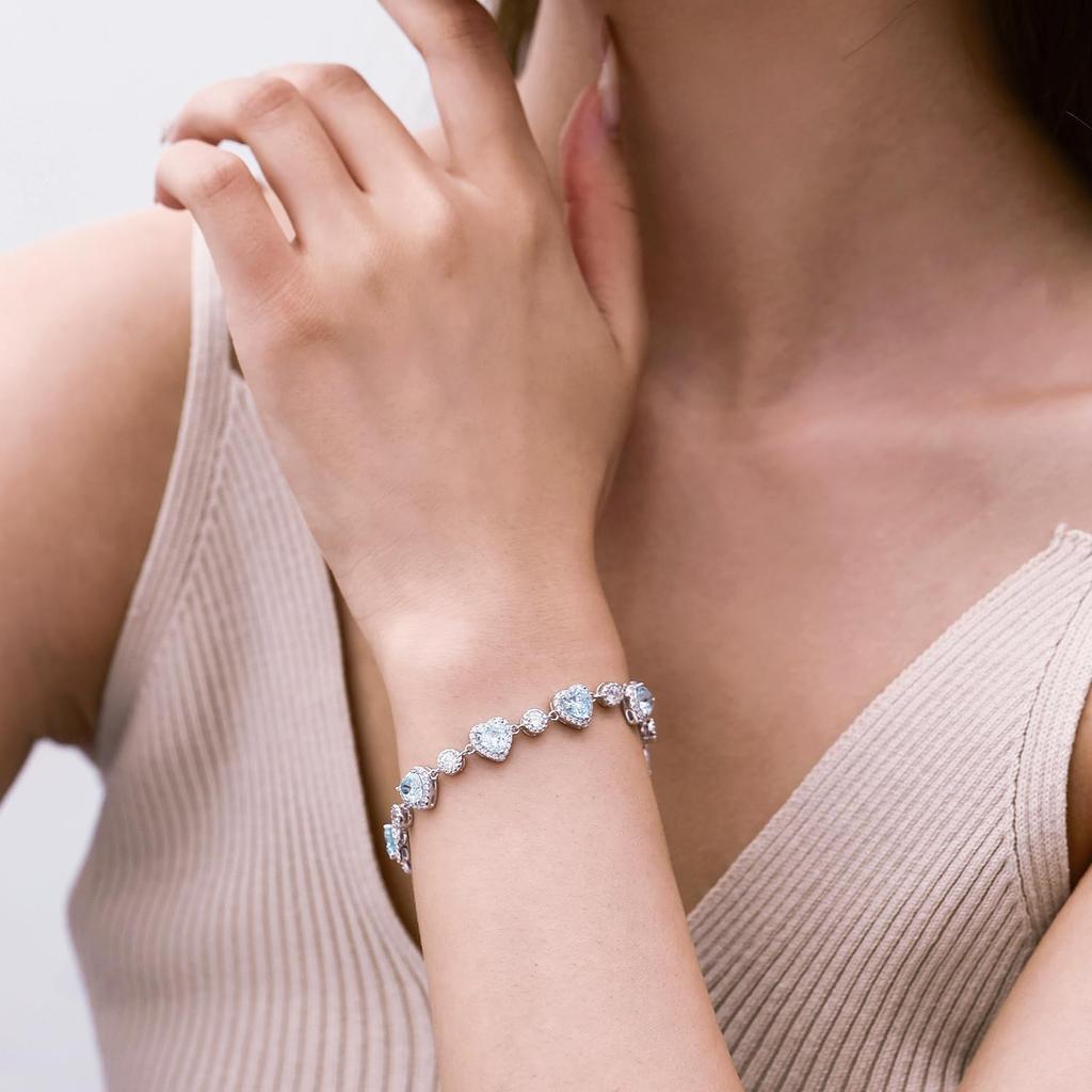 Tennis Bracelet for Women Heart Motif Moonstone June Birthstone Tennis Bracelet Round CZ Zirconia Silver Women Fashion Going Out Christmas Anniversary