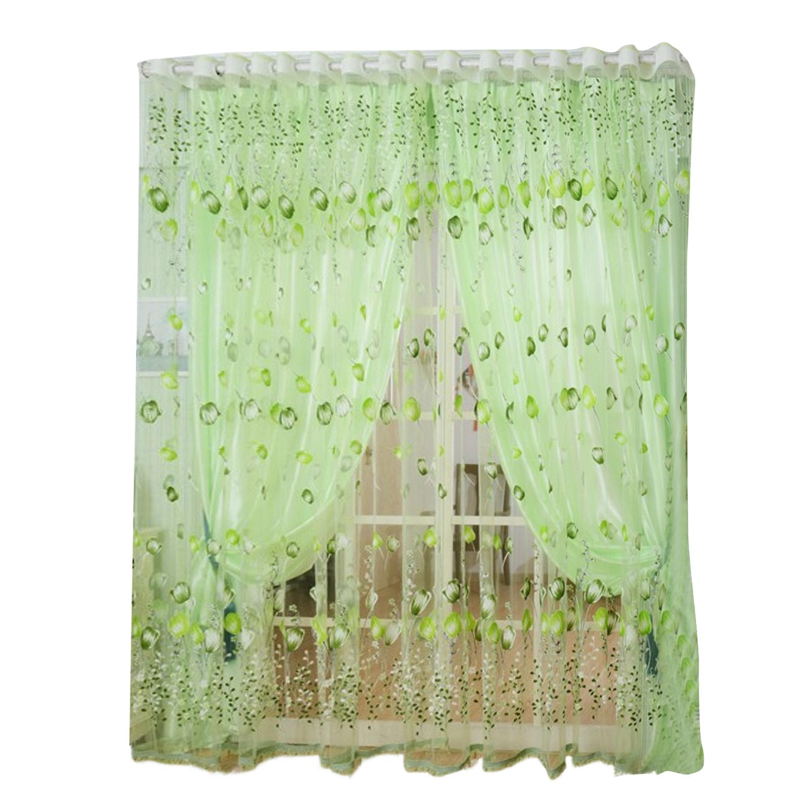 

Sheer Window Curtain Panel with Floral Pattern Lightweight Voile Drapery for Living Room Bedroom Kitchen Office Decor M зелёный