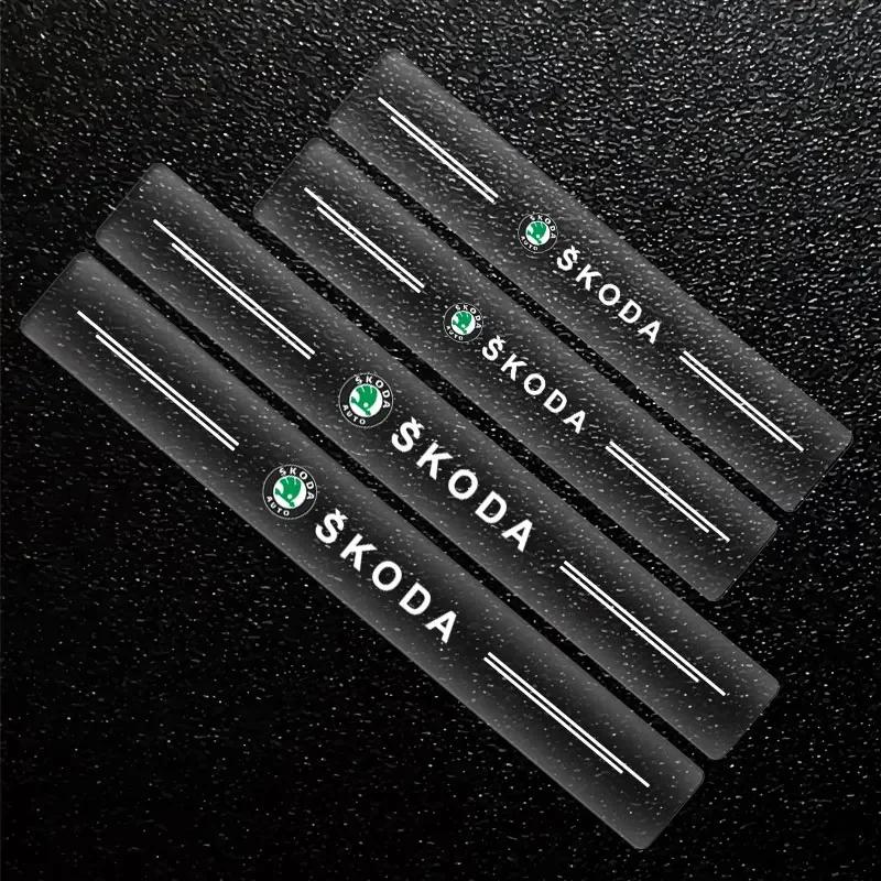 4Pcs Car Door Threshold Protector Strip Transparent Sticker For Skoda Octavia Fabia Superb Roomster Kodiaq Led Luggage Car Goods  WL5