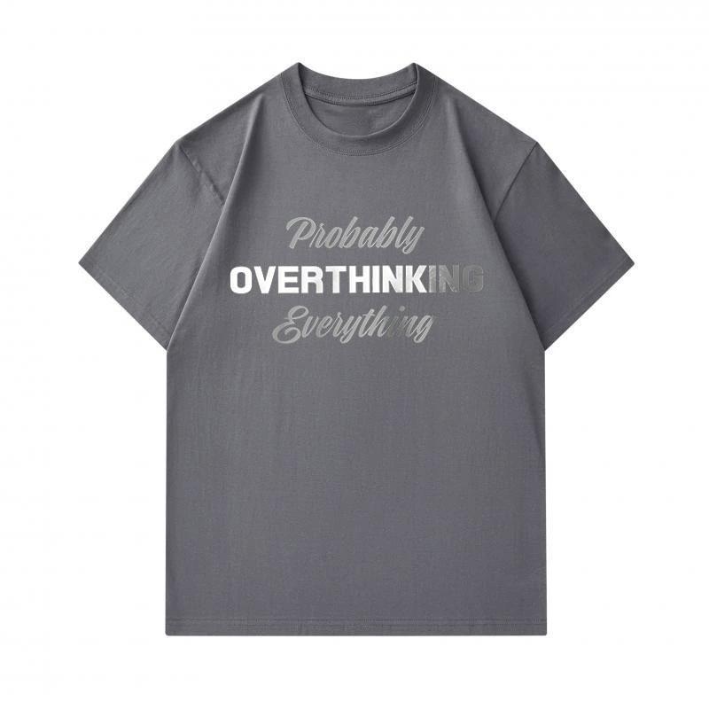Men's 100% Cotton Crew Neck Short Sleeve T-Shirt, Probably Overthinking Everything Letter Print Casual Comfortable Daily Wear Tee for Everyday Life