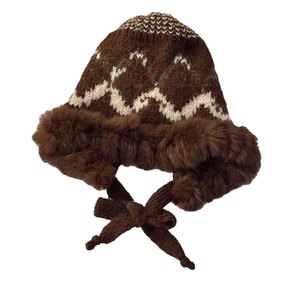 Windproof Faux Fur Lei Feng Hat Ethnic Style Pullover Beanie Hat Knitted Plush Hat Autumn Winter