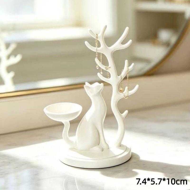 3D Printed Cat Jewelry Tray Desk Organizer Tree Shaped Jewelry Stand Multifunctional Storage Holder