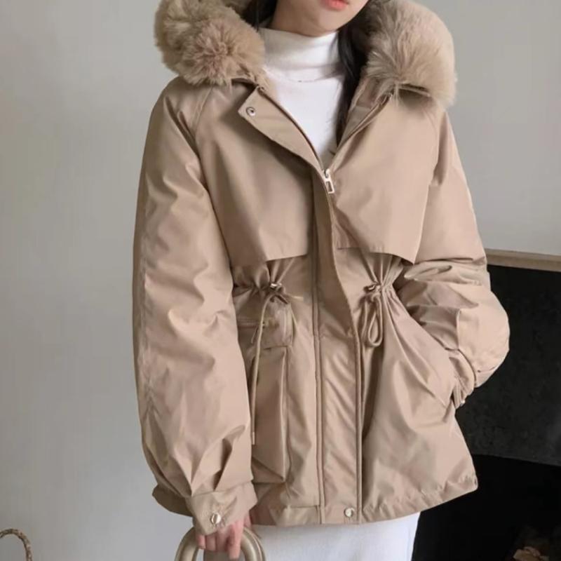 Winter Korean Fashion Warm Elastic Waist Overcoat Women Hoodie Casual Loose Thick Coat Female New Design Aesthetic Long Sleeve Vintage