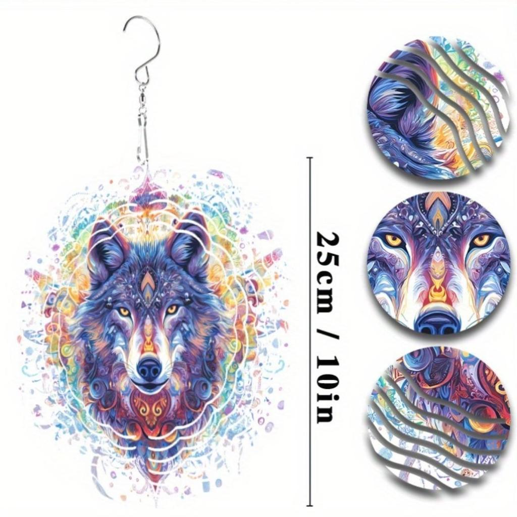 Fox Themed Metal Wind Chime 10 Inch Laser Cut Outdoor Garden Decor with Vibrant Blue Purple Artwork 360 Degree Rotation Hook Indoor