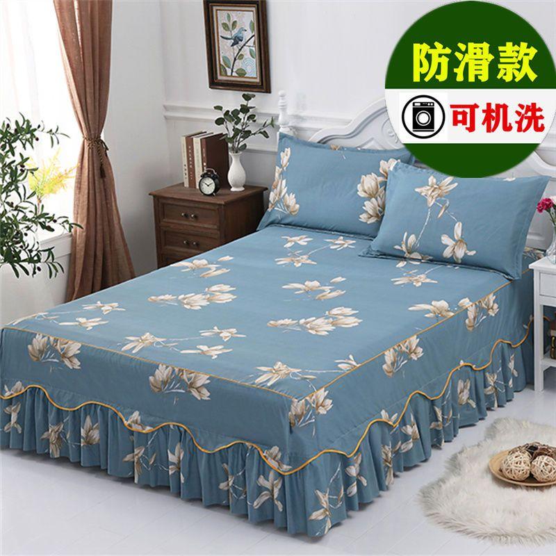 3PCS Fashion Floral Bedspread Brushed Sanding Bed Skirt King Queen Size Soft Comfortable Double Layer Bed Cover