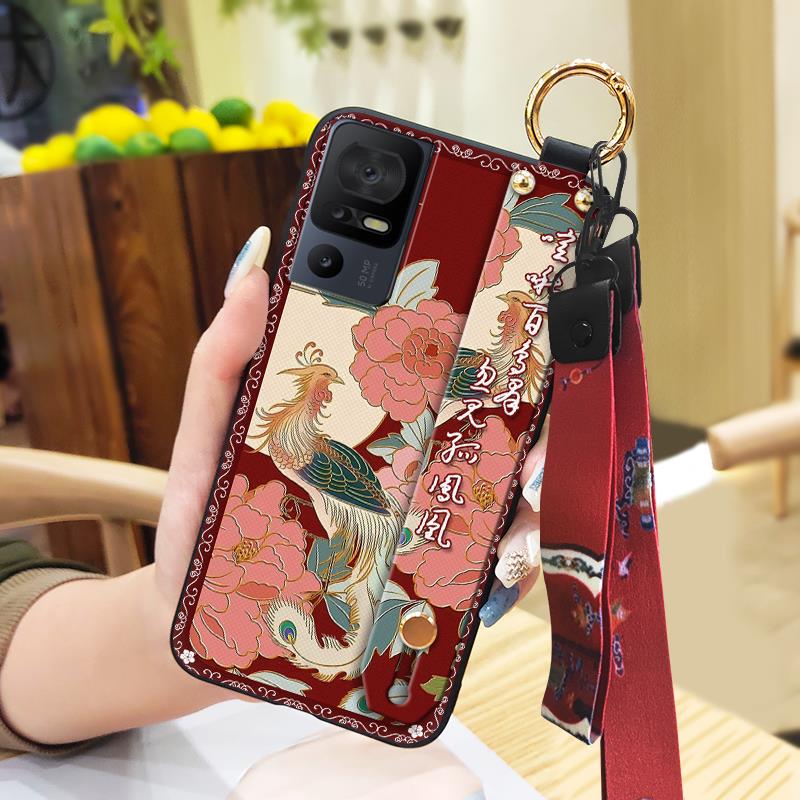 Durable Phone Holder Phone Case For TCL 40SE/T610K Silicone Dirt-resistant Wristband Chinese style Anti-knock Ring