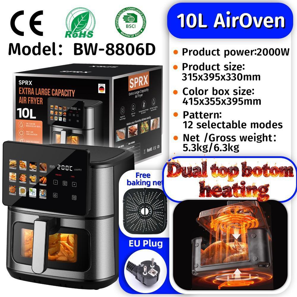 Large Capacity Visible Air Fryer - High Power Electric French Fry Maker for Home Use, Oil-Free Cooking