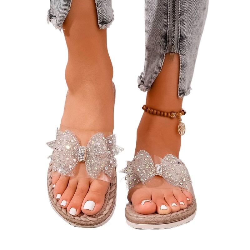 Fashion Ladies Shoes 2025 Summer Plus Size Outdoor Women's Slippers New Transparent PVC Slippers Women Fashion Crystal Bow Flat Sandals