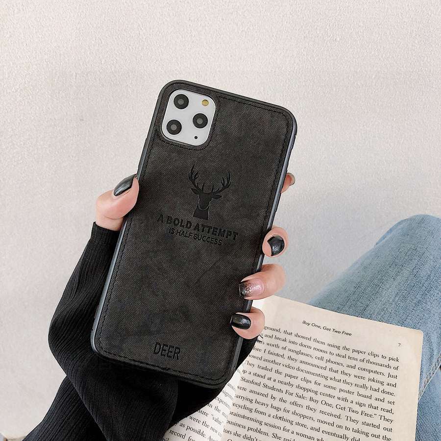 

Тканинний чохол з малюнком оленя для Apple iPhone 16E 16 8 7 Plus 6 15 11 14 Pro Max 13 12 Mini XS Max XR X 5G м яка TPU накладка iPhone Air чорний