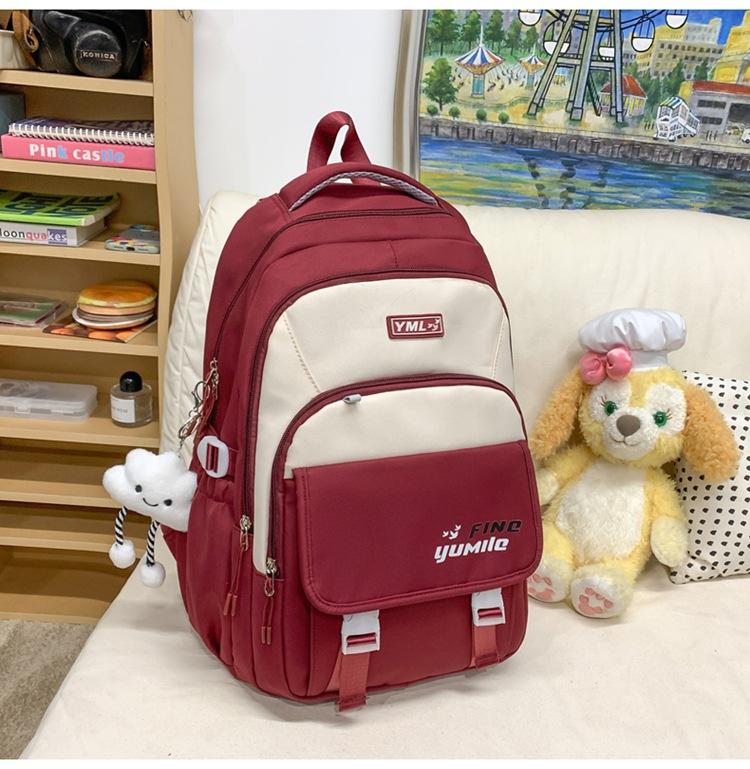 Schoolbag Trendy Versatile Color Matching Backpack Women's Lightweight Simple Large Capacity Junior and High School Student School Bag Short Trip
