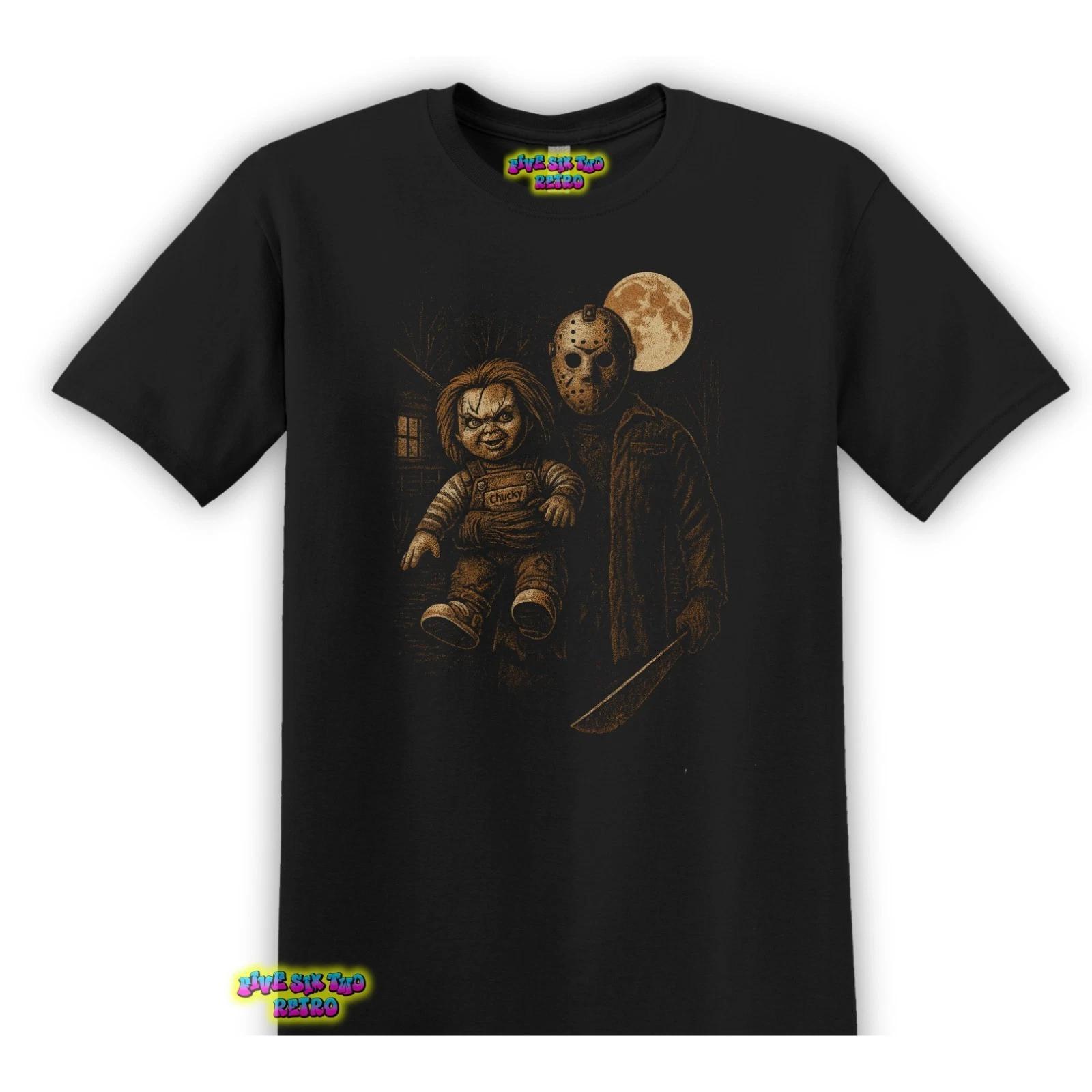Jason Hugging Chucky Horror T-Shirt Black S-3XL Friday The 13th Jason Voorhees 3XL