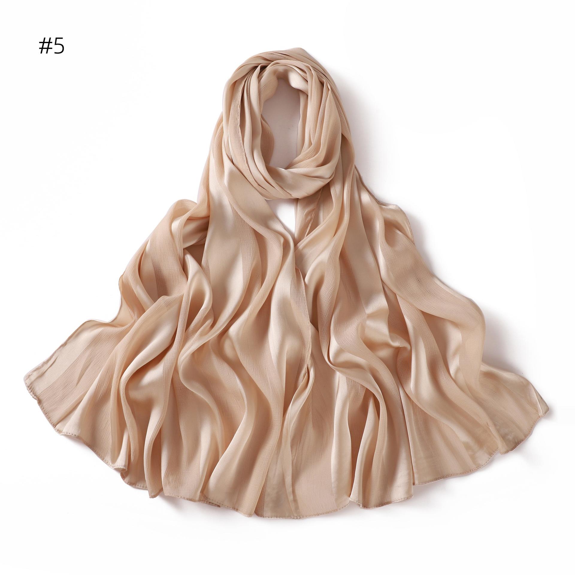 

Muslim Shimmer Stripe Hijab Women Chiffon Scarf with Satin Stripe Silk Feeling Satin Headscarf Solid Plain Turban Hair Wraps