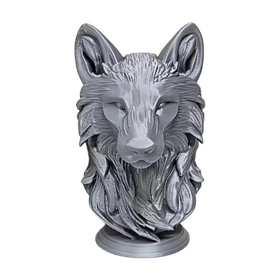 3D Printed Wolf Head Figurine Realistic Wolf Head Statue with Round Base Wild