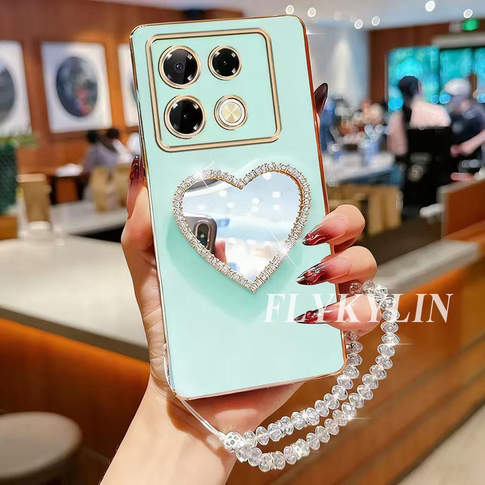 For Samsung A53 A33 A13 A14 A54 A04 A34 A24 A05 A35 A55 A25 A15 Love Mirror With Crystal Chain Electroplated Soft Shell