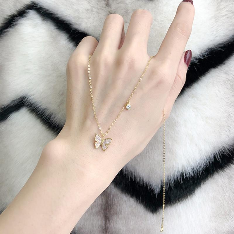 ANENJERY Butterfly Necklace For Women Clavicle Chain Shiny Zircon Charm Necklace Jewelry Gifts