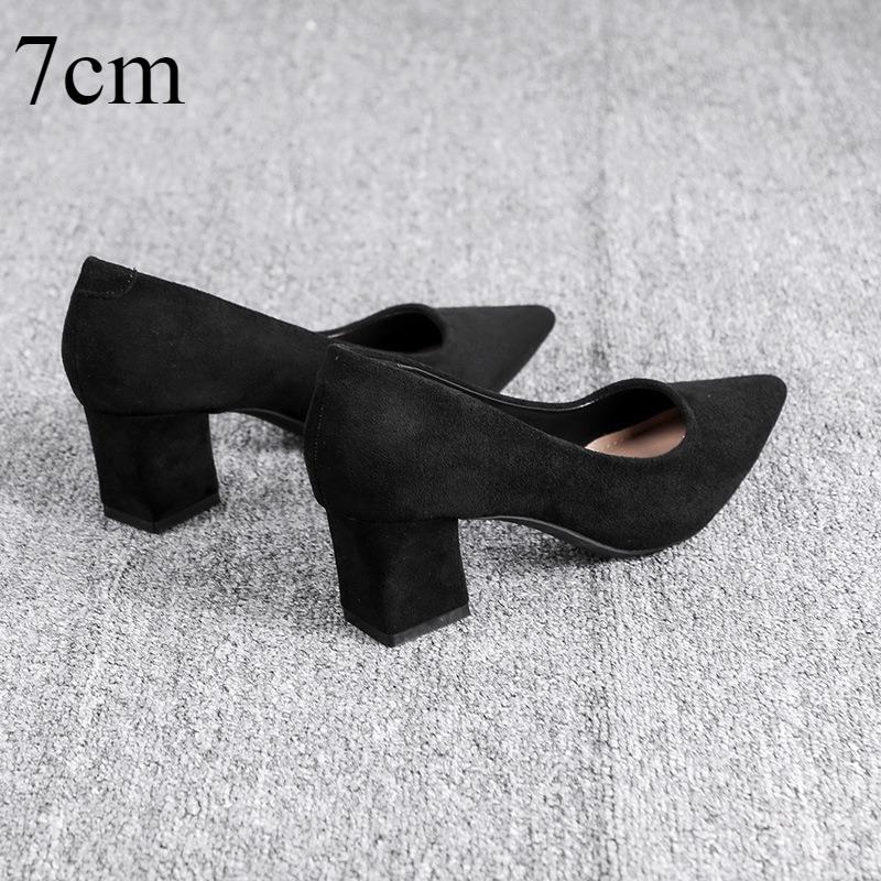 High Heels Women's Spring and Autumn Black Suede Middle Heel Pumps Women's New Pointed Commuter Professional Work Shoes Women
