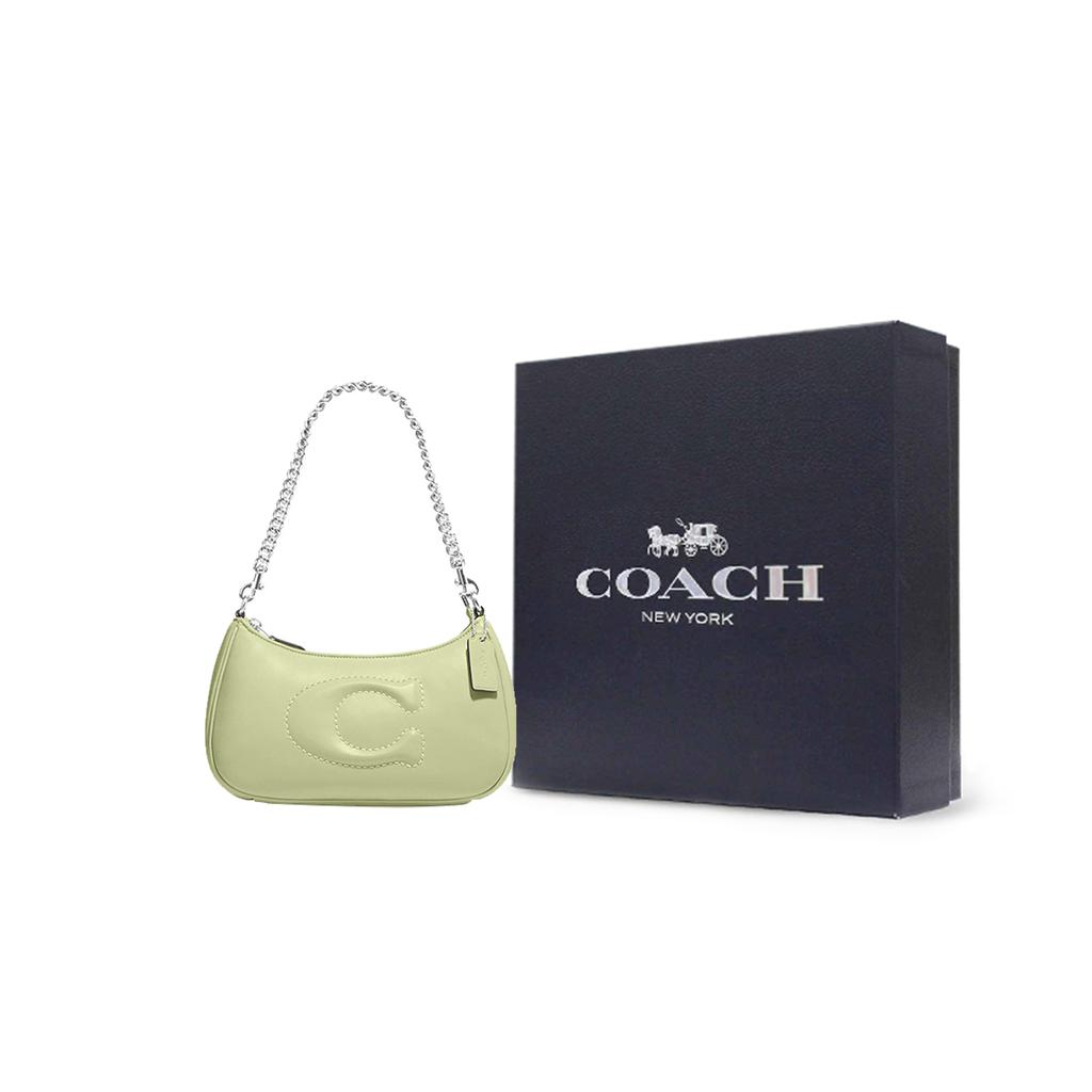 New COACH Teri Leather Shoulder Bag, Handbag, Shoulder Bag Medium Size Women's Green CJ608-SVM97