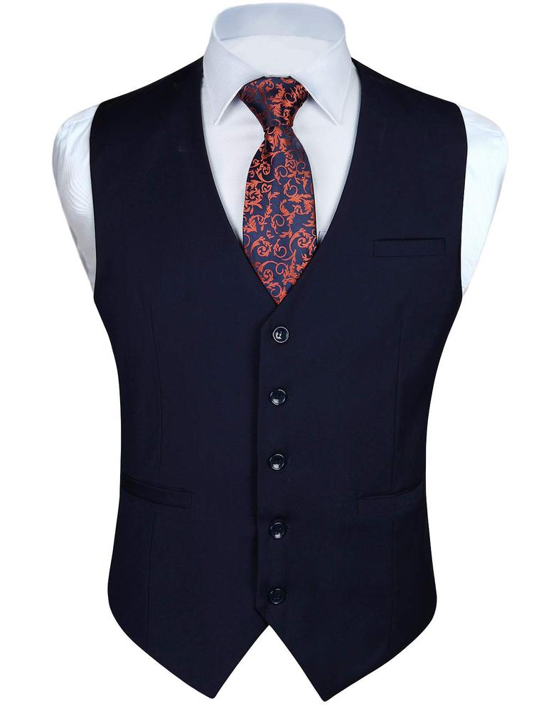 HISDERN Suit Wedding Business Stylish with Slim Formal Wear Men's Vest, Vest, Vest, V-Neck Buckle, Fit, (Navy/M) V-01