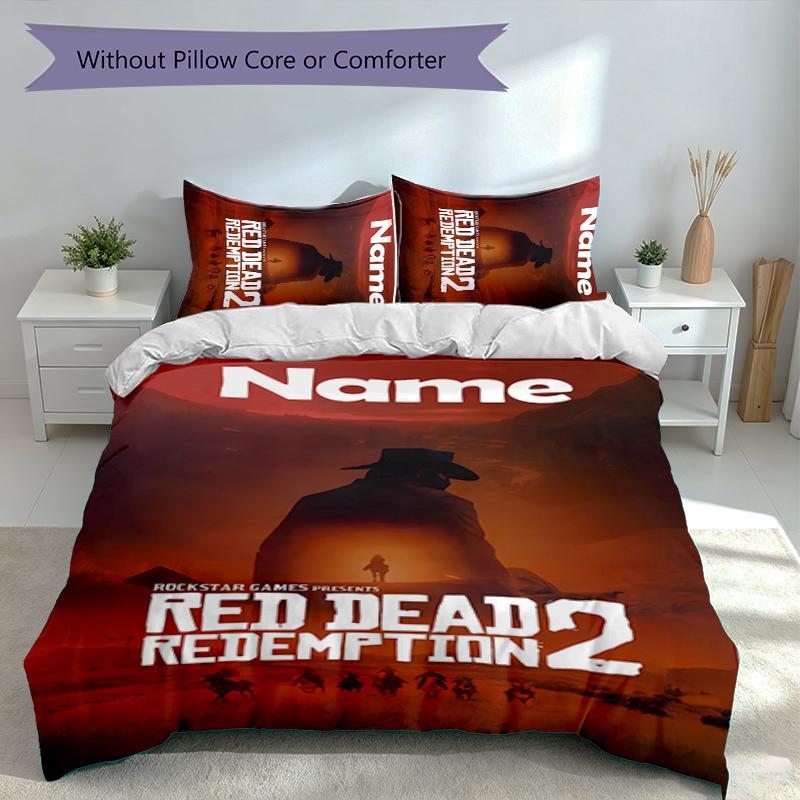 3-teiliges Bettwäsche-Set mit individuellem Namen, inspiriert von Red Dead Redemption, Enthält 1 Bettbezug und 2 Kissenbezüge, Schlafzimmerdekoration für alle Jahreszeiten