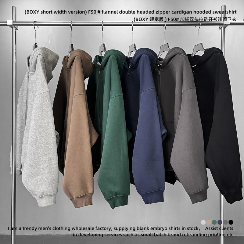 Unisex Oversized Box Fit Fleece-Lined Zip-Up Hoodie Winter Warm Cotton Sweatshirt With Patch Pockets