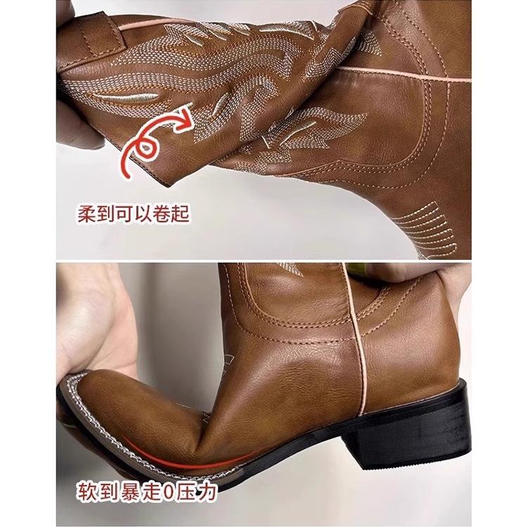 Large Size Embroidered Western Cowboy Boots Women's 2025 New Boots Shoes Travel Wear Desert Boots Northwest Knight Boots