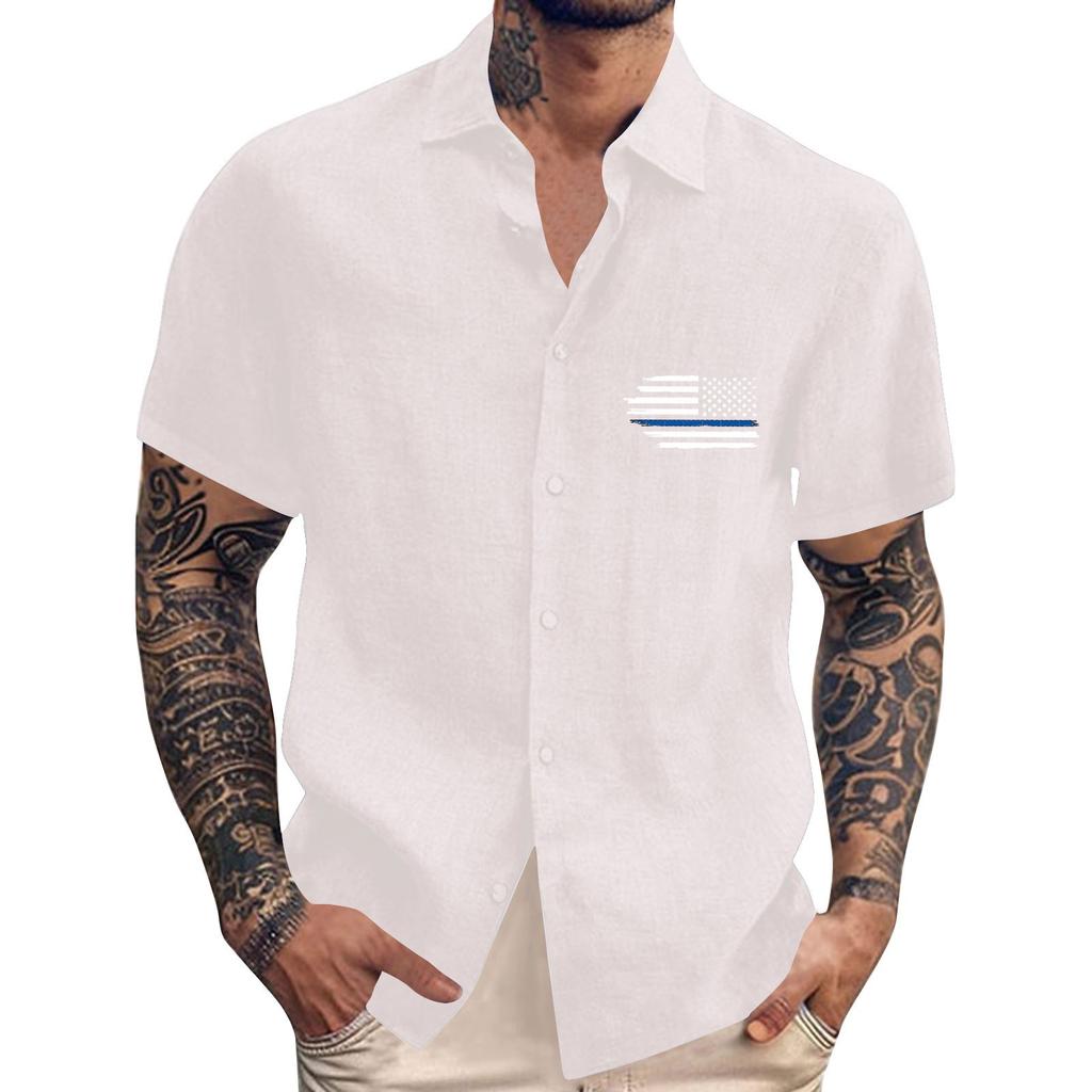 Men'S Casual Loose Short Sleeved Printed Shirt With Fashionable Lapel Top
