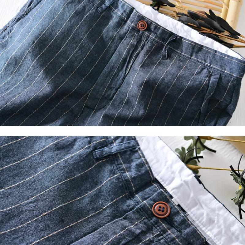 Summer Fashion Striped Men's Shorts Breathable Beach Baggy Short Pants Harajuku Style Daily Casual 55linen45cotton Shorts Youth