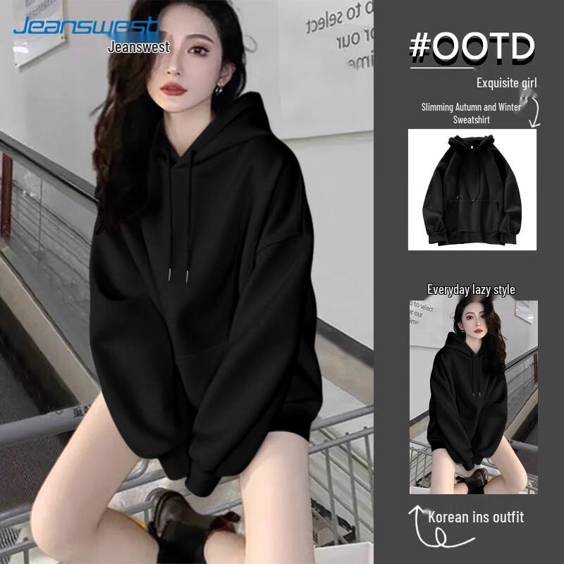 

JEANSWEST Women s Loose Fit Retro Hooded Sweatshirt L