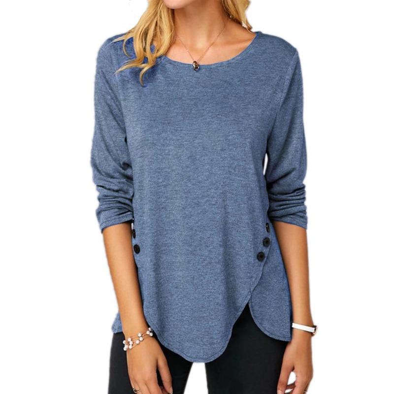 BITCED Women's Fashion Casual Solid Color Print Long Sleeve O-Neck Blouses & Shirts