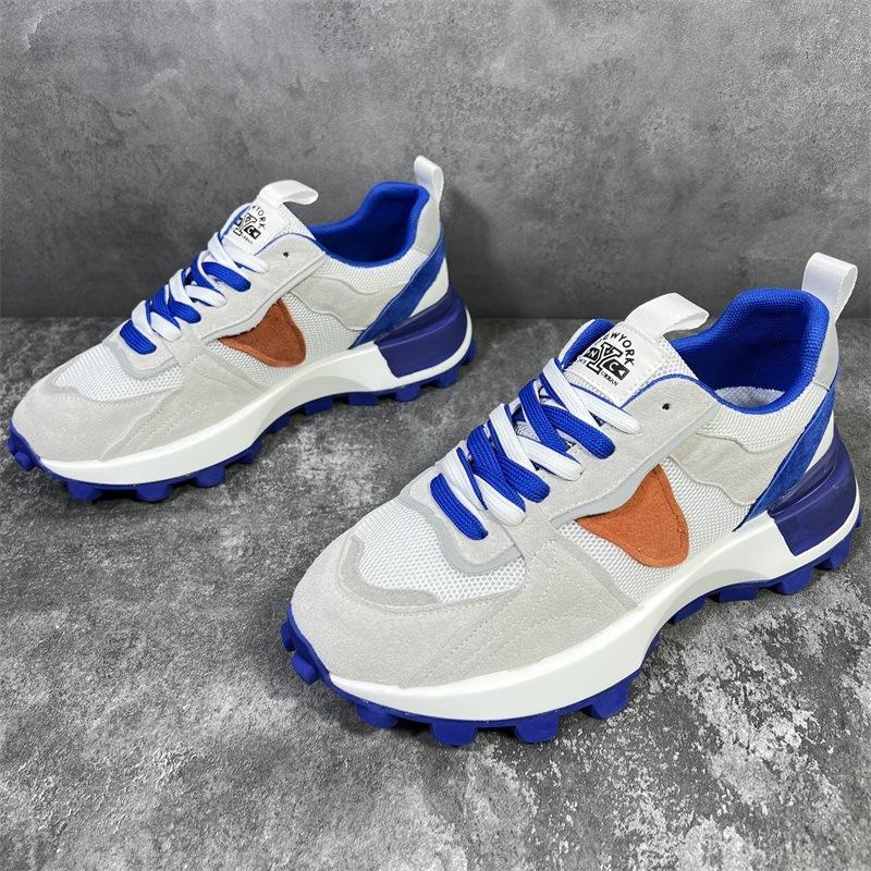 Color Block Fashion Chunky Sneaker Men Running Shoes Casual Leather Fabric Breathable Height Increased Platform Sport Shoes