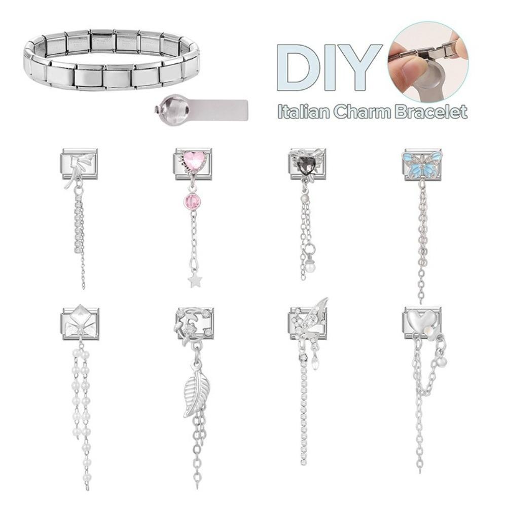 Long Tassel Zircon Bracelet Links Heart Shape Butterfly Bow Knot DIY Jewelry Making Charms 9mm Fit Sparkling